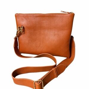 Mark & Graham Essential Camel Colored Leather Zipper Crossbody Bag